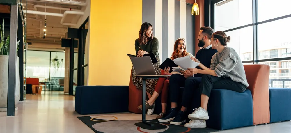 Customers in a bright retail space